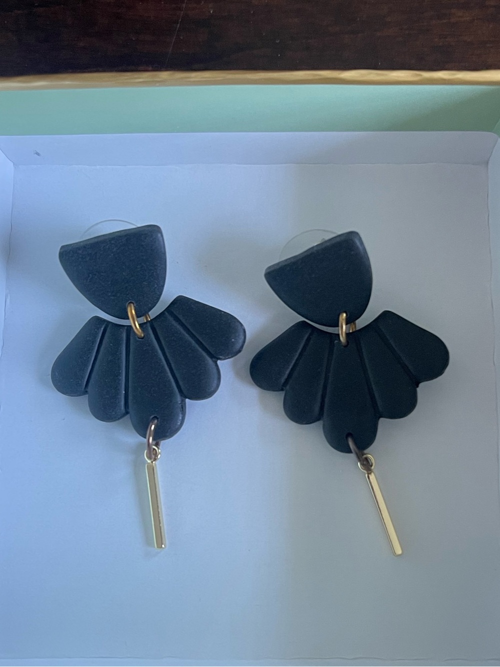 Black Fan Drop Earrings with Gold Accent